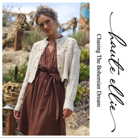 Haute Ellie Sweaters - Cream’e Bubble/Cable Knit Detail Cardigan Sweater